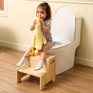 toddler wooden step stool for kids bathroom potty training and reaching high, 2 step-up seat ladder, solid wood structure of strong durability, natural wood