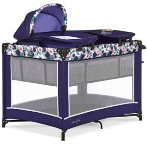 dream on me lilly deluxe-playard in floral bloom with full bassinet, changing tray and infant bassinet with canopy waterproof fabric, jpma certified, lightweight