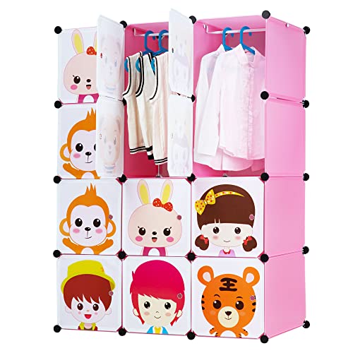 Work-It! Portable Children's Wardrobe | Clothes Closet DIY Modular Storage Organizer, Sturdy and Safe for Children, 18" Deep, Pink