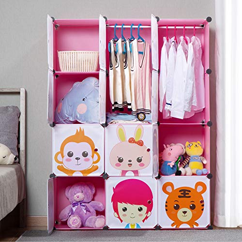 Work-It! Portable Children's Wardrobe | Clothes Closet DIY Modular Storage Organizer, Sturdy and Safe for Children, 18" Deep, Pink