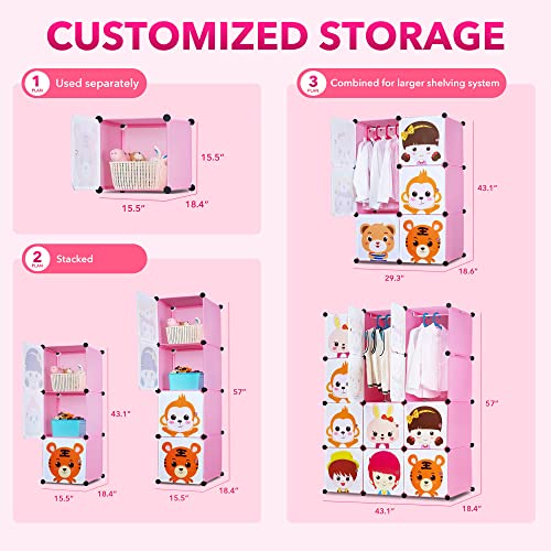 Work-It! Portable Children's Wardrobe | Clothes Closet DIY Modular Storage Organizer, Sturdy and Safe for Children, 18" Deep, Pink