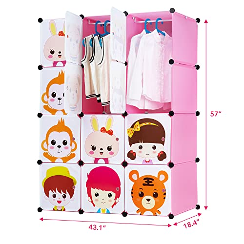 Work-It! Portable Children's Wardrobe | Clothes Closet DIY Modular Storage Organizer, Sturdy and Safe for Children, 18" Deep, Pink