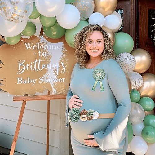 Sage Green Maternity Sash and Corsage Pin Set Mom to Be Daddy to Be Corsage Greenery Theme Baby Shower Decorations Olive Green Belly Belt Gender Reveal Party Gift Keepsake Pregnancy Photo Props