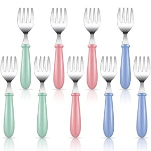 9 pieces stainless steel toddler forks, baby forks, kids forks, for self feeding metal forks boys girls small training forks for children cutlery forks with round handle safe flatware