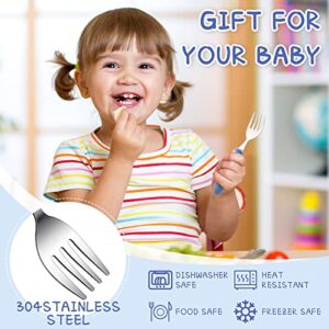 9 Pieces Stainless Steel Toddler Forks, Baby Forks, Kids Forks, for Self Feeding Metal Forks Boys Girls Small Training Forks for Children Cutlery Forks with Round Handle Safe Flatware