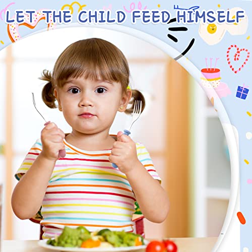 9 Pieces Stainless Steel Toddler Forks, Baby Forks, Kids Forks, for Self Feeding Metal Forks Boys Girls Small Training Forks for Children Cutlery Forks with Round Handle Safe Flatware