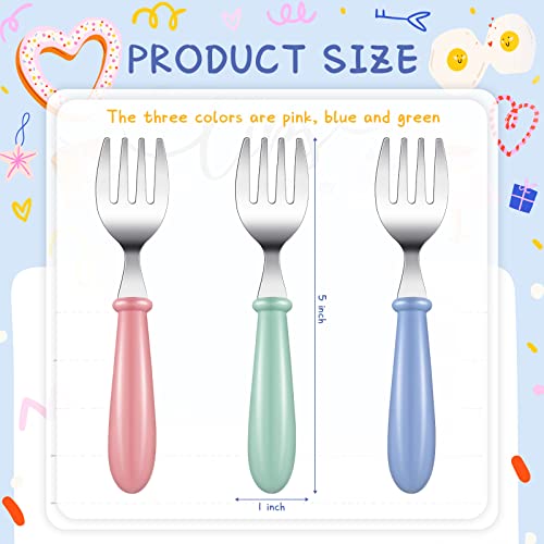 9 Pieces Stainless Steel Toddler Forks, Baby Forks, Kids Forks, for Self Feeding Metal Forks Boys Girls Small Training Forks for Children Cutlery Forks with Round Handle Safe Flatware