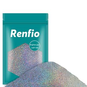 renfio holographic silver ultra fine glitter powder, 3.5 oz (100g) metallic pet flake 1/128" 0.008" 0.2mm face glitters for craft resin pigment tumbler ornament painting hair - diamond laser silver