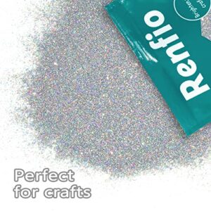 Renfio Holographic Silver Ultra Fine Glitter Powder, 3.5 Oz (100g) Metallic PET Flake 1/128" 0.008" 0.2mm Face Glitters for Craft Resin Pigment Tumbler Ornament Painting Hair - Diamond Laser Silver