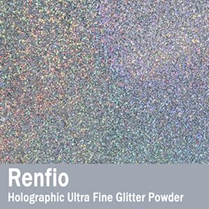 Renfio Holographic Silver Ultra Fine Glitter Powder, 3.5 Oz (100g) Metallic PET Flake 1/128" 0.008" 0.2mm Face Glitters for Craft Resin Pigment Tumbler Ornament Painting Hair - Diamond Laser Silver