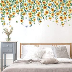 sunflower wall sticker flower vines hanging wall decal green leaves floral wall art for bedroom bathoom kids wall decor