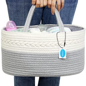 casaphoria diaper caddy organize,cotton rope diaper basket caddy baskets for storage,100% cotton car diaper organizer with removable inserts,cream and gray (14.2''×8.7''×8'')