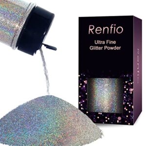 renfio holographic ultra fine glitter powder metallic resin glitter 1.75 oz (50g) pet flakes crafts sequins 1/128" 0.008" 0.2mm epoxy chips flakes for tumblers slime - diamond laser silver