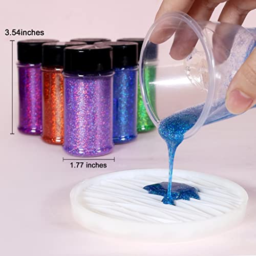 Renfio Holographic Ultra Fine Glitter Powder Metallic Resin Glitter 1.75 Oz (50g) PET Flakes Crafts Sequins 1/128" 0.008" 0.2mm Epoxy Chips Flakes for Tumblers Slime - Diamond Laser Silver