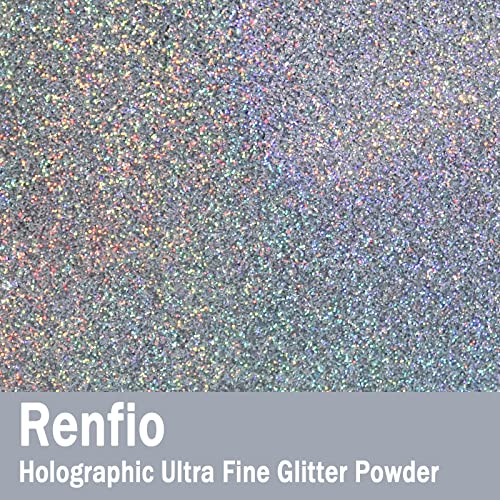 Renfio Holographic Ultra Fine Glitter Powder Metallic Resin Glitter 1.75 Oz (50g) PET Flakes Crafts Sequins 1/128" 0.008" 0.2mm Epoxy Chips Flakes for Tumblers Slime - Diamond Laser Silver