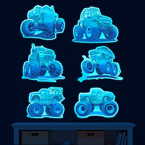 Truck Wall Decals Glow in The Dark Wall Decals Removable Digger Wall Stickers Large Car Jam Vhicle Construction Wall Decals for Kids Girls Boys Bedroom Living Room Playroom Nursery Wall Decor
