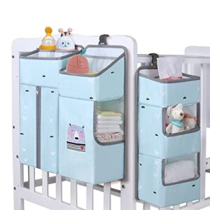 TOCKONIMN Hanging Diaper Caddy Organizer for Baby Crib - 3-in-1 Diaper Stacker for Changing Table Nursery Organization Storage Holder for Baby Essentials Attachment Portable Combining Clothing (Blue)