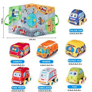 Car Toys for 1 Year Old Boy, Soft Baby Toys Set, Pull Back Car Vehicle Set Birthday Gifts Toys for Baby Toddlers Age 1 Year Old (7 Sets)