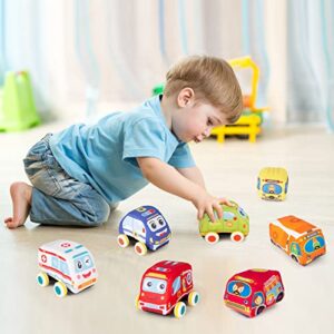 Car Toys for 1 Year Old Boy, Soft Baby Toys Set, Pull Back Car Vehicle Set Birthday Gifts Toys for Baby Toddlers Age 1 Year Old (7 Sets)