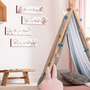 Yulejo Girls Room Wall Decor Unicorn Rainbow Motivational, Inspirational Wall Art for Kids Bedroom Nursery Decorations ()