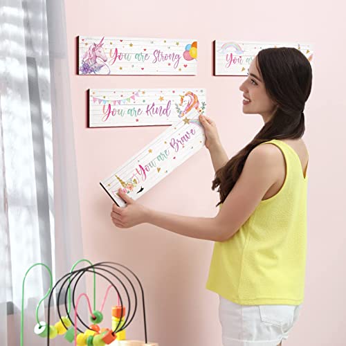 Yulejo Girls Room Wall Decor Unicorn Rainbow Motivational, Inspirational Wall Art for Kids Bedroom Nursery Decorations ()