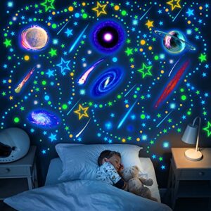 495 pieces glow in the dark stars and moons wall decals for ceiling, removable glowing stars and planets wall decal sticker glow in the dark galaxy wall decor for kids bedroom living room nursery
