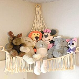 Stuffed Animal Hammock Macrame - Toy Hammock for Stuffed Animals - Stuff Animal Organizer Corner Storage Hanging Fringe - Stuffed Animal Display Holder Net Tassels for Nursery Décor