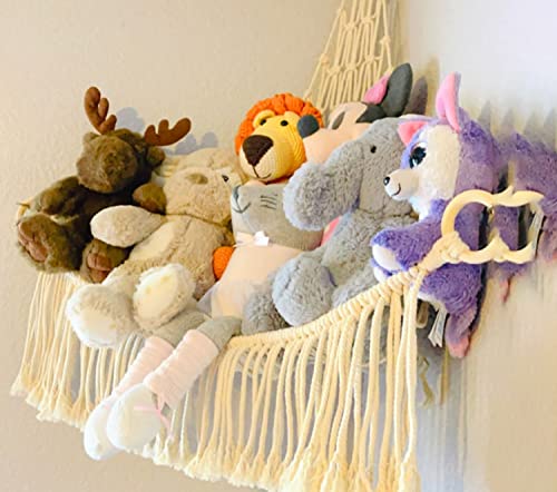 Stuffed Animal Hammock Macrame - Toy Hammock for Stuffed Animals - Stuff Animal Organizer Corner Storage Hanging Fringe - Stuffed Animal Display Holder Net Tassels for Nursery Décor