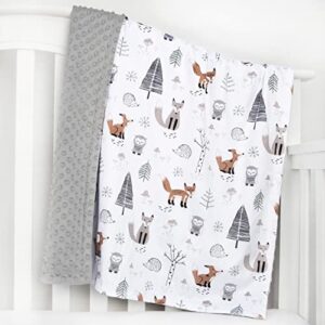 HOMRITAR Baby Blanket for Boys Girls Soft Plush Minky Blanket with Double Layer Dotted Backing for Toddler with Forest Foxes Multicolor Printed 30 x 40 Inch(75x100cm)