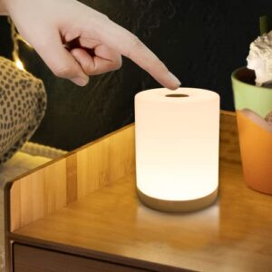dazzy dot mini night light, soft warm dim lamp, small cordless touch night light dimmable portable rechargeable battery operated, wireless bedside table lamps for baby nursery, bedroom, hallway