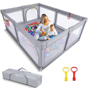 large baby playpen for babies and toddlers, 80 x 60 inches baby fence activity center with zippers gates*2 for indoor & outdoor, sturdy safety baby playpen with breathable mesh, storage bag