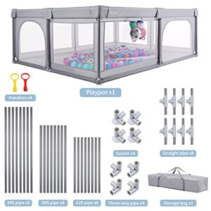 Large Baby Playpen for Babies and Toddlers, 80 x 60 Inches Baby Fence Activity Center with Zippers Gates*2 for Indoor & Outdoor, Sturdy Safety Baby Playpen with Breathable Mesh, Storage Bag