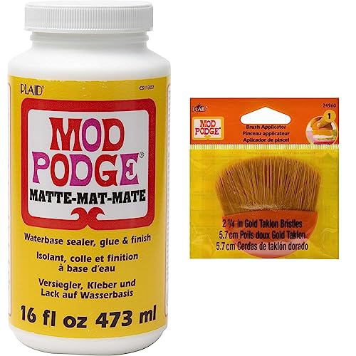 Mod Podge CS11302 Waterbase Sealer, Glue and Finish, 16 oz, Matte & Paint Brush Applicator, 24960 2.25-Inch, Basic