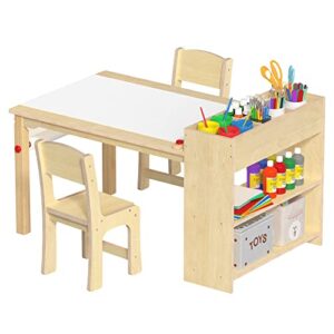 gdlf kids art table and 2 chairs, wooden drawing desk, activity & crafts, children's furniture, 42x23