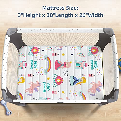 Moonlight Family Noiseless 3” Pack n Play Mattress, 38”x26” Premium Foam Portable Odorless & Steady Playard Mattress fits ONLY Playpens (28.5 * 39.5"), Princess