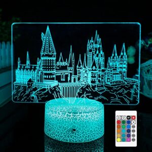 yooei night light for kids hogwarts castle 3d illusion lamp, with remote & smart touch16 colors changing dimmable, led décor kids night light for bedroom boys or girls christma birthdays gifts