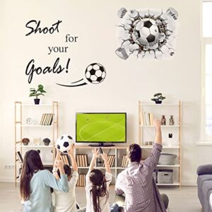 Soccer Wall Decal Soccer Wall Decor Soccer Stickers for Wall Soccer Room Decor Football Stuff Soccer 3D Wall Art Shoot for Your Goals Wall Art Football Stickers for Bedroom Kids Boy Wall Decoration