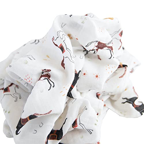 Red Rovr 100% Certified Organic Cotton Muslin Swaddle | Newborn Receiving Blanket | Baby Wrap | Boy, Girl, Unisex | Soft, Lightweight, Breathable | Burping, Nursing | 44" x 44" | Howdy Horse