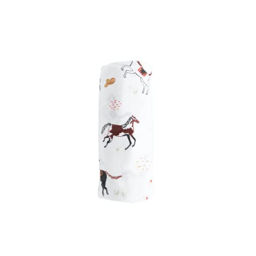 Red Rovr 100% Certified Organic Cotton Muslin Swaddle | Newborn Receiving Blanket | Baby Wrap | Boy, Girl, Unisex | Soft, Lightweight, Breathable | Burping, Nursing | 44" x 44" | Howdy Horse