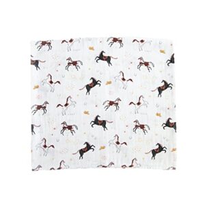 Red Rovr 100% Certified Organic Cotton Muslin Swaddle | Newborn Receiving Blanket | Baby Wrap | Boy, Girl, Unisex | Soft, Lightweight, Breathable | Burping, Nursing | 44" x 44" | Howdy Horse