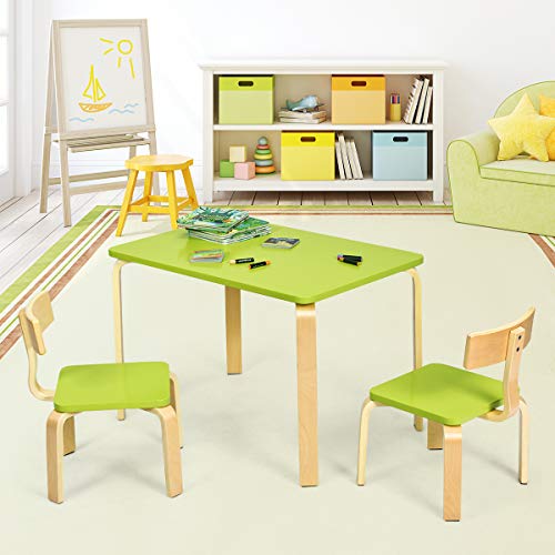 BETTARY Kids Bentwood Curved Back Table & Chair Set, Premium Toddlers Wood Furniture for Kids Reading, Arts, Crafts, Homework, Snack Time, Ideal for Daycares Playroom Home Classroom (Green)