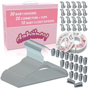 dabancy baby closet organizer for nursery - 30 pack grey velvet baby hangers with 20 clips and 20 connectors and 10 flower designs baby closet dividers with colored box-infant hangers for closet…
