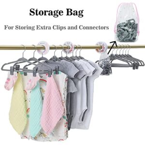 Dabancy Baby Closet Organizer for Nursery - 30 Pack Grey Velvet Baby Hangers with 20 Clips and 20 Connectors and 10 Flower Designs Baby Closet Dividers with Colored Box-Infant Hangers for Closet…