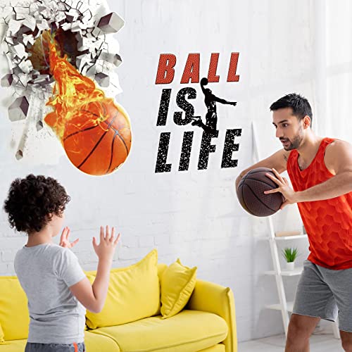 Basketball Wall Decal 3D Self Adhesive Removable Break Through The Wall Vinyl Wall Stickers Ball is Life Wall Decal Dunk Silhouette Stickers Basketball Room Decor for Boys Bedroom, 18 x 38 Inch