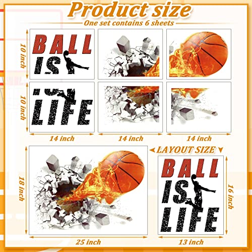 Basketball Wall Decal 3D Self Adhesive Removable Break Through The Wall Vinyl Wall Stickers Ball is Life Wall Decal Dunk Silhouette Stickers Basketball Room Decor for Boys Bedroom, 18 x 38 Inch