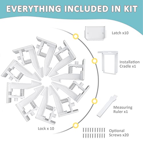 10 Pack Child Proof Cabinet Locks, Upgraded Child Safety Cabinet Latches Invisible with Deactivated Mode, Enlarged 3M Tape, Extra Long Baby Safety Drawer Latches, Fit for Most Cabinets and Drawers