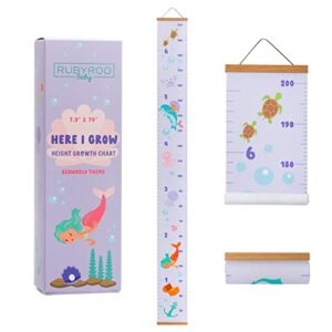 rubyroo baby growth chart - growth chart for kids - nursery or toddler room wall decor for girl - removable roll up canvas children height measure chart with wood frame - 7.9" x 79" seaworld theme