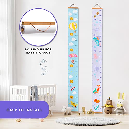 RubyRoo Baby Growth Chart - Growth Chart for Kids - Nursery or Toddler Room Wall Decor for Girl - Removable Roll Up Canvas Children Height Measure Chart with Wood Frame - 7.9" x 79" Seaworld Theme