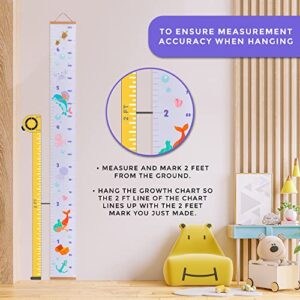 RubyRoo Baby Growth Chart - Growth Chart for Kids - Nursery or Toddler Room Wall Decor for Girl - Removable Roll Up Canvas Children Height Measure Chart with Wood Frame - 7.9" x 79" Seaworld Theme