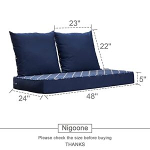 Nigoone Outdoor Loveseat Cushion for Patio Furniture, 24×48 Replacement Bench Deep Seating Glider Cushions with All-Weather Removable Cover, 3-Piece